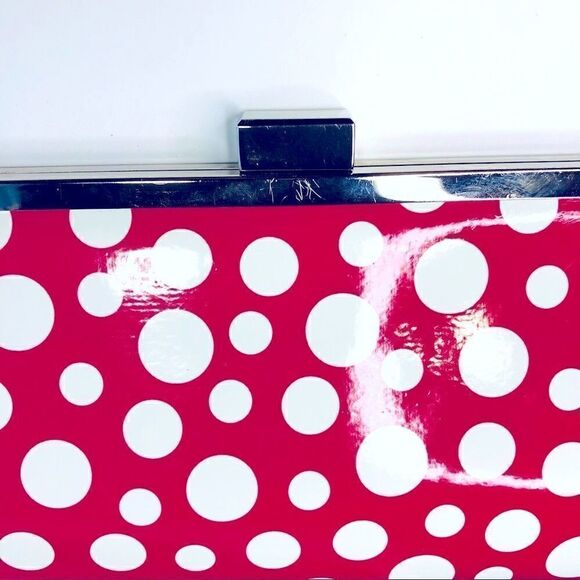 Nieman Marcus Hardshell PolkaDot Clutch Pink White Silver with Chain Polka Dot - Picture 7 of 8